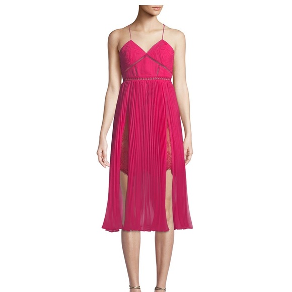 self portrait pleated chiffon midi dress